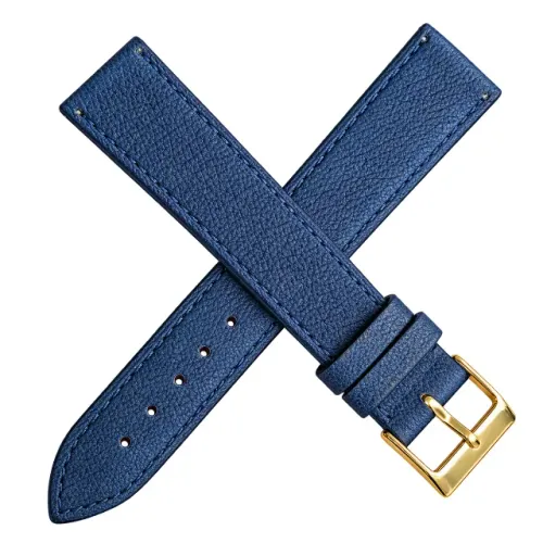 Pulseira Chainon Couro Porco 18mm Azul P/ Relógio Pulso