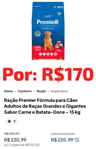 Ração Premier R$180