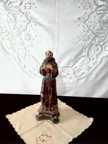 Antigo Estatueta De São Francisco De Assis De Terracota