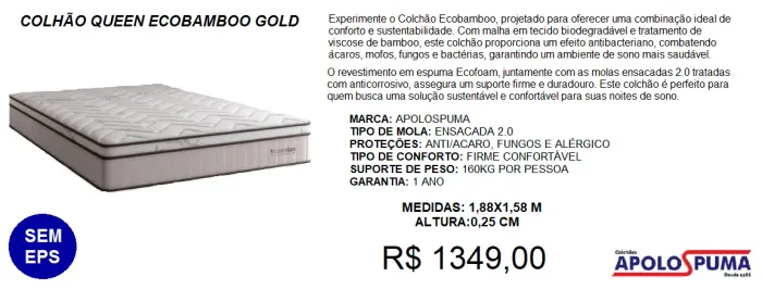 Colchão queen -ecobambo