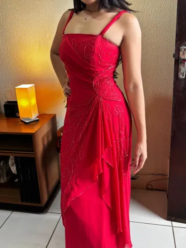 Vestido de Festa Vintage Vermelho Longo - Tamanho P/M