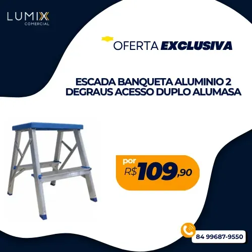 ESCADA BANQUETA ALUMINIO 2 DEGRAUS ACESSO DUPLO ALUMASA