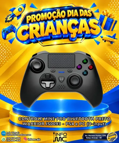 Controle Mine pro Bluetooth preto warrior Ps4 e PC (D-input)