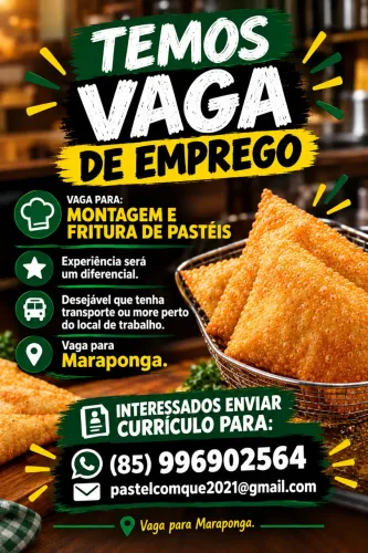 Vaga Pastelaria - Montagem e fritura de pastéis