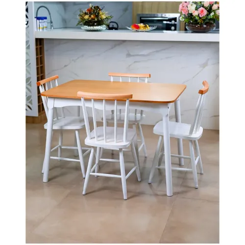 Jogo de Jantar Colonial Clássico Mesa Soft 4 Cadeiras Brancas Cozinha Branco/Mel