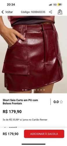 Short saia vermelho couro fake 