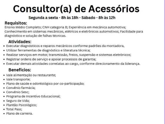 Consultor(a) de Acessórios | Concessionária | Juazeiro/CE