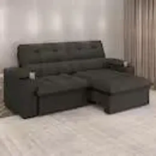 Sofá 3 Lugares Luizzi Liverpool Slim com Assento Retrátil e Reclinável, Revestido em Suede
