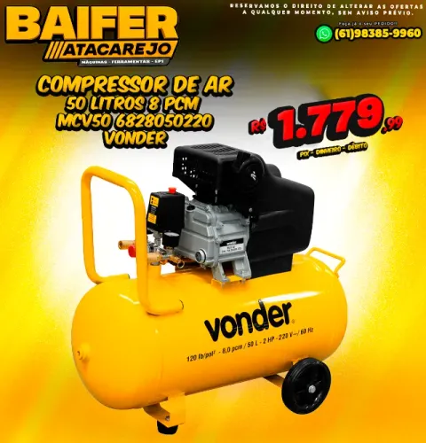 Compressor de Ar 50 Litros 8 PCM MCV50 6828050220 Vonder