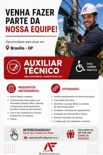 Vaga para auxiliar técnico em Brasília!