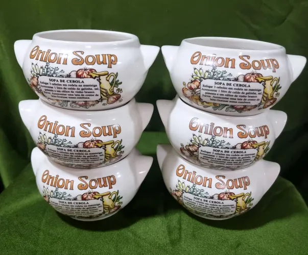 Conjunto de tigelinha de cerâmica para caldos ou sopas com receita impressa