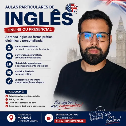  AULAS PARTICULARES DE INGLÊS - ONLINE OU PRESENCIAL
