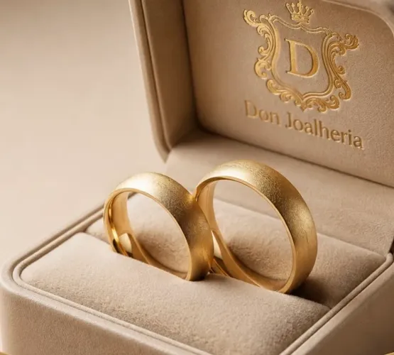 Par de Alianças com Efeito Fosco em Ouro 18k 750
