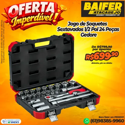 Jogo de Soquetes Sextavados 1/2 Pol 24 Peças Gedore
