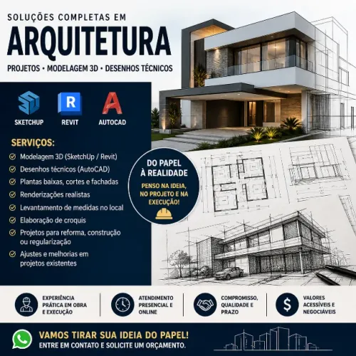 Arquiteto - Faço projetos e modelagem 3D - SketchUp / AutoCAD / Revit