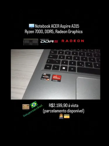 Notebook ACER Aspire: AMD Ryzen 5 7520U + DDR5 + Radeon Graphics + NVME | Pronto para Uso