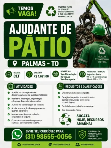 Ajudante de Patio - Palmas TO (recicláveis)