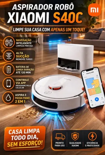 Aspirador Robô Xiaomi S40C - Limpeza Inteligente 2 em 1 com Controle pelo Celular!