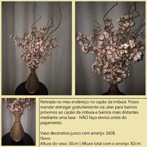 Vaso junco com arranjo rosa novo
