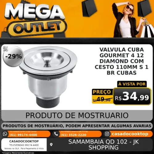 VALVULA CUBA GOURMET 4 /12 DIAMOND COM CESTO 110MM S1 BR CUBAS SD0926