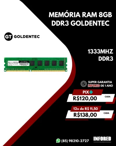 Memória RAM Goldentec 8GB DDR3 1333MHz