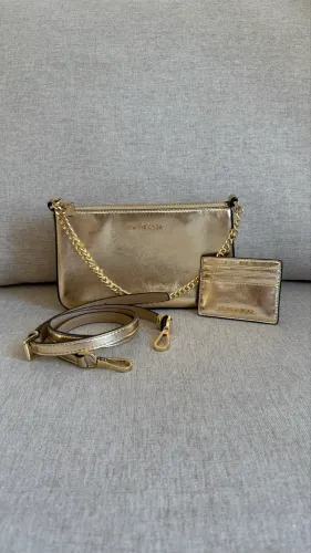Bolsa Michael Kors Original Dourada em Couro + Porta-Cartão - Nova na Caixa