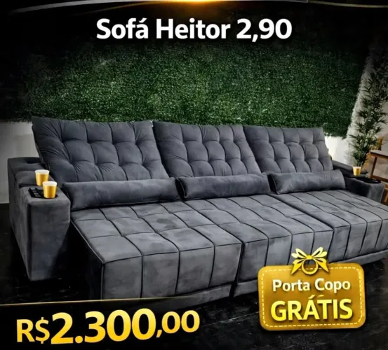 Sofá retrátil reclinável 2,90 porta copos 