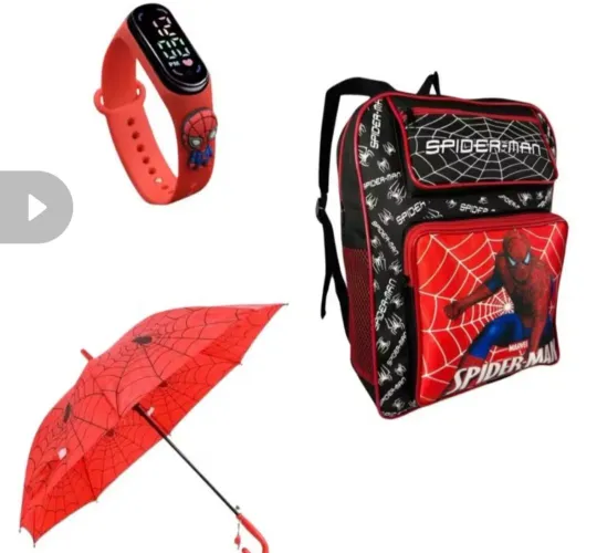 Kit mochila, relógio e sombrinha do homem-aranha 