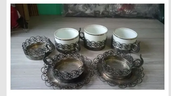 porta xícara com pires caneca prata