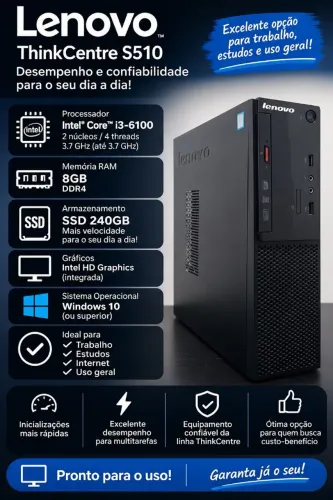 Lenovo ThinkCentre S510 i3 8gb ddr4 ssd de 240gb