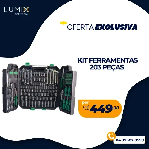 KIT FERRAMENTAS COM 203 PEÇAS EM CROMO VANADIUM