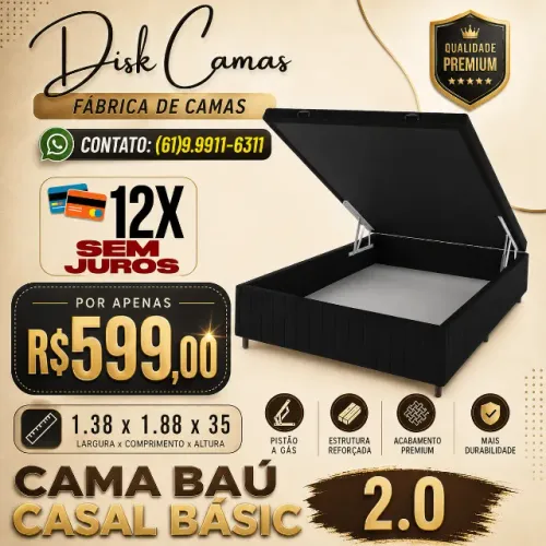 Cama Baú Casal Basic 2.0 - Mais Funcionalidade no Seu Quarto. Por apenas R$599,00.