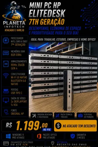 Mini PC HP EliteDesk core i5 7500T com 8gb de ram DDR4 + NVME 256gb Gen4 ( com garantia )