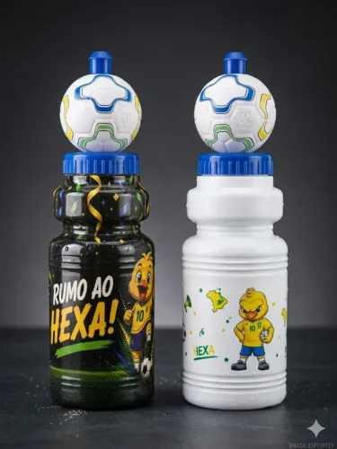 KIT COM 2 UNIDADES (1 Garrafa Preta Rumo ao Hexa + 1 Garrafa Branca Canarinho)