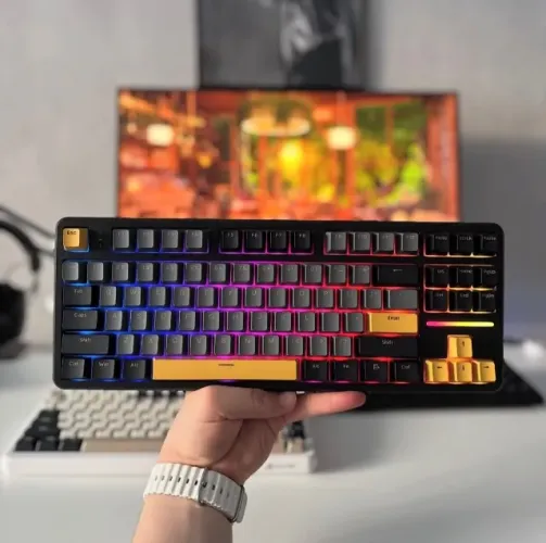 TECLADO MECÂNICO GAMER ATTACK SHARK X87 TRI-MODE SEM FIO STAR BLACK SWITCH MECÂNICO