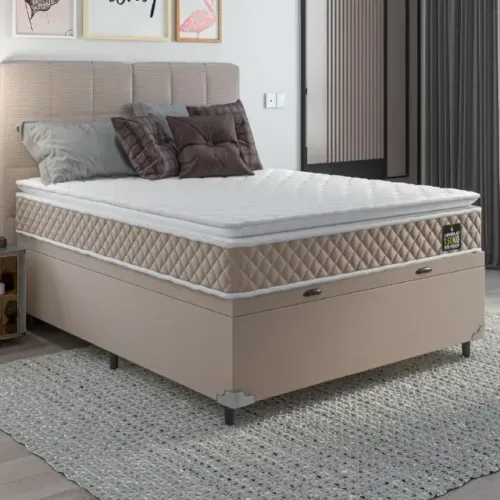 Cama box casal - Tamanho Queen - Com cabeceira inclusa.