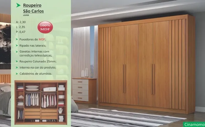 Guarda Roupa São Carlos MDF 2,35m