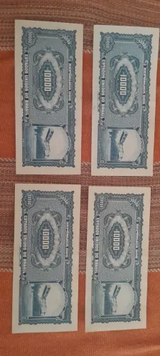 Lote de quatro cédulas 10000 cruzeiros