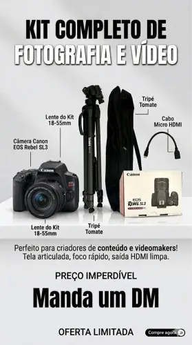 Câmera Cânon SL3 + Lente do kit + Tripé 