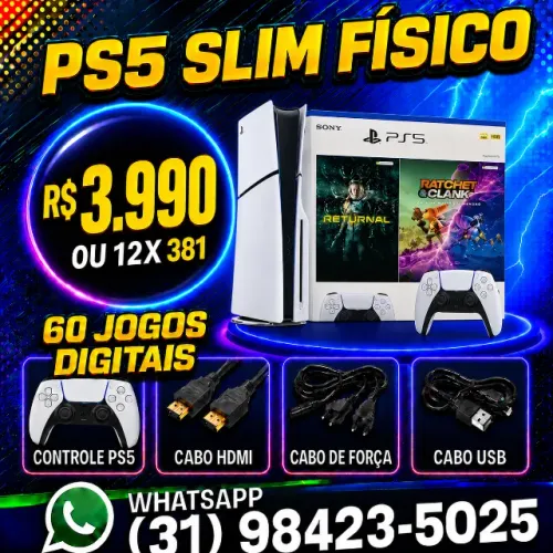 PS5 SLIM 1TBº COM LEITOR e 64 JOGOS e O6 MES GARANTIA I LOJA FISICA