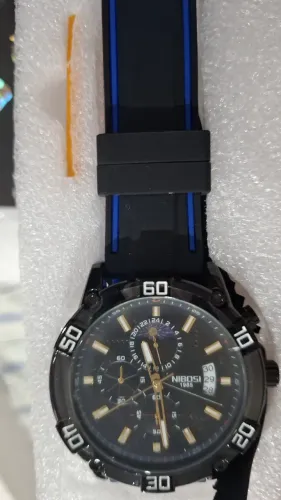 Relogio Masculino de Luxo Preto com Azul - Nibosi (Novo)