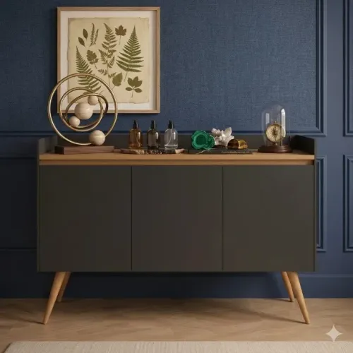 Buffet Gold 3 Portas Preto/Mel | Frete Grátis