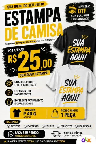 Camiseta Personalizada com DTF - Qualquer Estampa | R$ 25