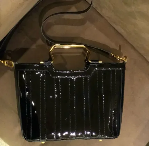 Bolsa De Mão E Ombro Em Couro Verniz Preto - Excelente Estado