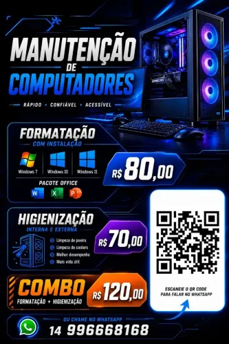 Formatação, limpeza e montagem de computadores