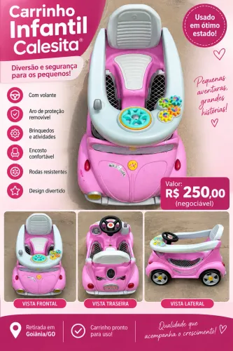 Carrinho Infantil Calesita Rosa com Volante e Aro de Proteção