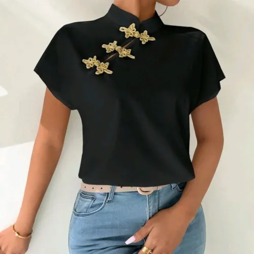 Blusa Feminina Chinesa / Oriental Preta Shein GG | Nova sem Uso