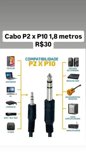 cabo p/ Microfone, p10 x p2, microfone leiam a descrição