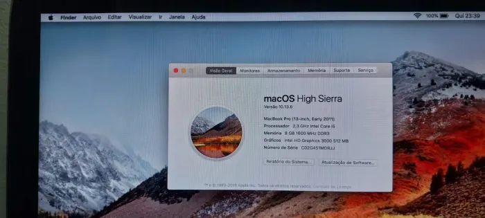 MacBook Pro A1278 Core i5 2.30 GHz Bateria 2:00 hs R$ 1.000