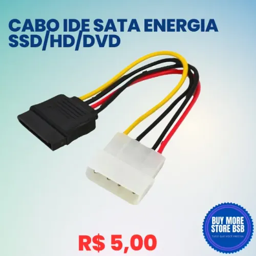 Cabo de Força Sata Para Molex Ide Fonte 4 Pinos Hd/Ssd/Dvd